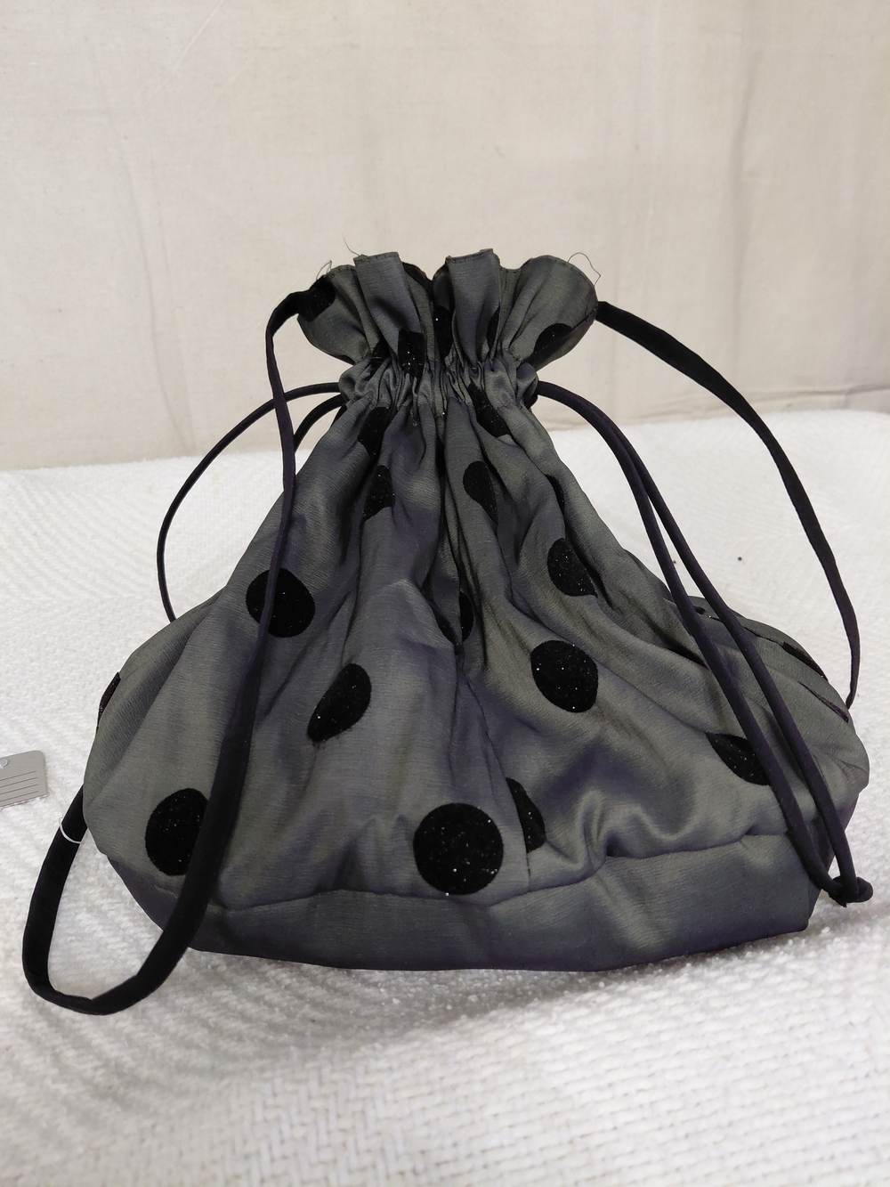 Gray Drawstring Polka Dot Pouch Bag